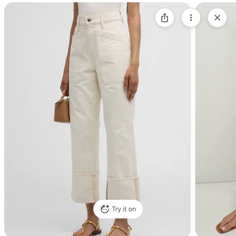 Veronica beard Dylan cuffed cargo straight leg Jean ecru size 30